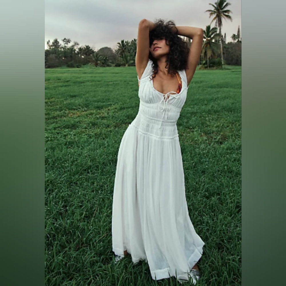 Free People White Midi Puff Sleeve Maxi Dress - Picture 8 of 12